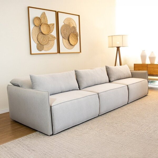 Sofá Retrátril 3 Lugares Linho Capri Cinza Claro