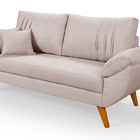 Sofa Retro 3 Lugares Linho Almofadas Soltas Pes Em Madeira  C