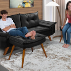 Sofa Retro Bariloche 3 Lugares Tecido Suede Com Duas Banqueta