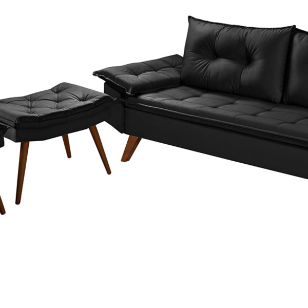 Sofa Retro Bariloche 3 Lugares Tecido Suede Com Duas Banqueta