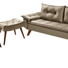 Sofa Retro Bariloche 3 Lugares Tecido Suede Com Duas Banqueta