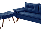 Sofa Retro Bariloche 3 Lugares Tecido Suede Com Duas Banqueta