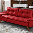 Sofa Retro Bariloche 3 Lugares Tecido Suede Com Duas Banqueta