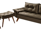 Sofa Retro Bariloche 3 Lugares Tecido Suede Com Duas Banqueta