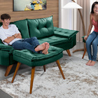 Sofa Retro Bariloche 3 Lugares Tecido Suede Com Duas Banqueta