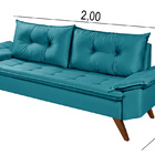 Sofa Retro Bariloche 3 Lugares Tecido Suede Pes Em Madeira Az