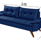 Sofa Retro Bariloche 3 Lugares Tecido Suede Pes Em Madeira Az