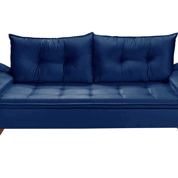 Sofa Retro Bariloche 3 Lugares Tecido Suede Pes Em Madeira Az