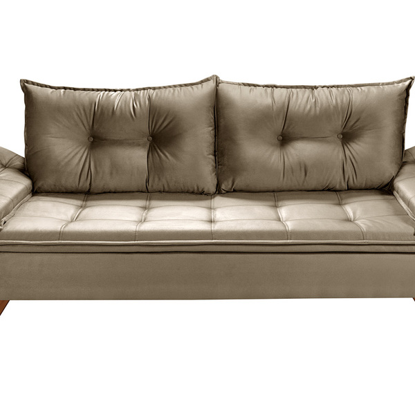 Sofa Retro Bariloche 3 Lugares Tecido Suede Pes Em Madeira Be
