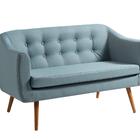 Sofá Retrô Mimo Em Linho Azul Claro 2 Lugares