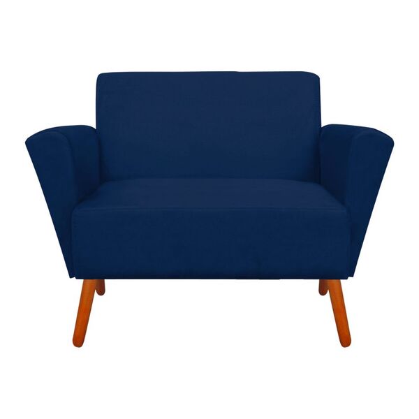 Sofá Retrô Namoradeira 2 Lugares Dora Suede Azul Marinho Pés