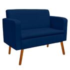 Sofá Retrô Namoradeira 2 Lugares Emília Suede Azul Marinho Pé