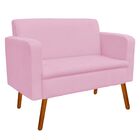 Sofá Retrô Namoradeira 2 Lugares Emília Suede Rosa Bebê Pés P