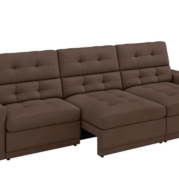 Sofá Roma Premium 2,30m Assento Retrátil/reclinável Suede Mar