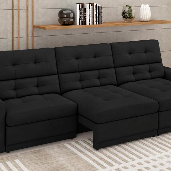 Sofá Roma Premium 2,30m Assento Retrátil/reclinável Suede Pre