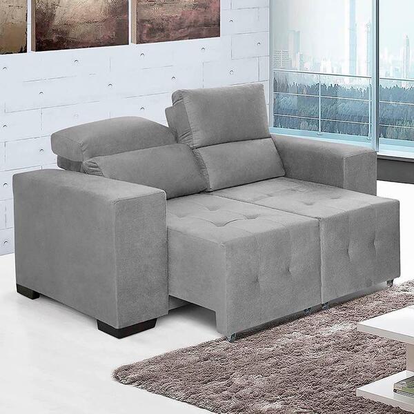 Sofá Rússia Retrátil E Reclinável 1,50mts Suede Pluma Cinza