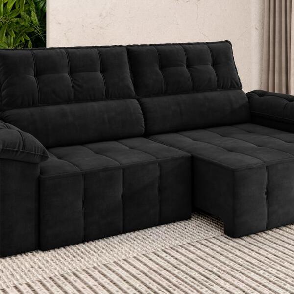 Sofá Santiago 2,20m Retrátil/reclinável Suede Preto - Xflex S