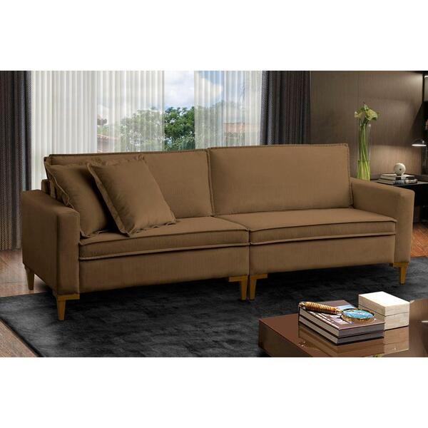 Sofá Seattle 3 Lugares Veludo Marrom Brida 200cm Megasul