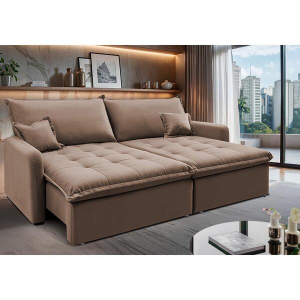 Sofá Sem Caixa Retrátil 1,60m Softgel Luna Velusoft Castor Ca