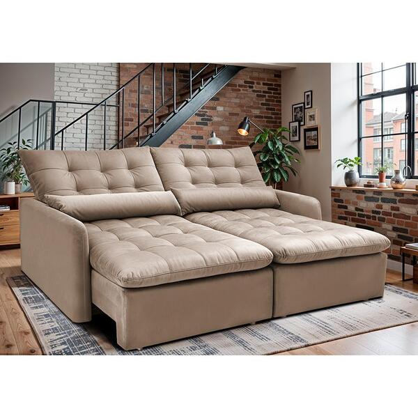 Sofá Sem Caixa Retrátil 2,00m Softgel Celeste Velusoft Bege C