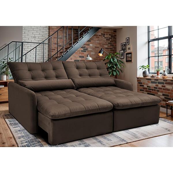 Sofá Sem Caixa Retrátil 2,00m Softgel Celeste Velusoft Café C