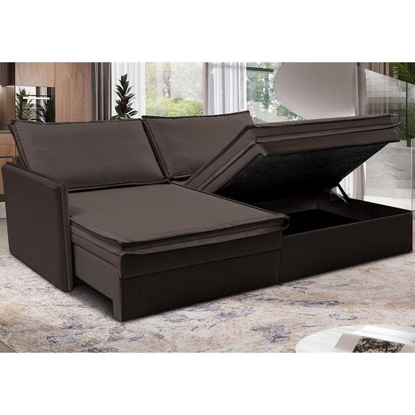 Sofá Sem Caixa Retrátil Baú 1,75m Lounge Linho Marrom cama in