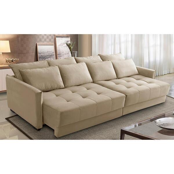 Sofá Sem Caixa Retrátil Reclinável 2,10m Carol Veludo Bege Ad