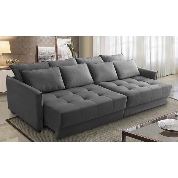 Sofá Sem Caixa Retrátil Reclinável 2,10m Carol Veludo Cinza A