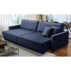 Sofá Sem Caixa Retrátil Reclinável 2,10m Karen Veludo Azul Ad