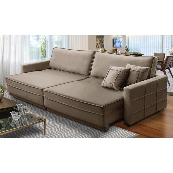 Sofá Sem Caixa Retrátil Reclinável 2,10m Karen Veludo Cappucc