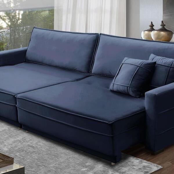 Sofá Sem Caixa Retrátil Reclinável 2,30m Cancún Veludo Azul M