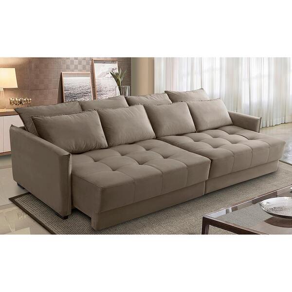 Sofá Sem Caixa Retrátil Reclinável 2,30m Carol Veludo Cappucc