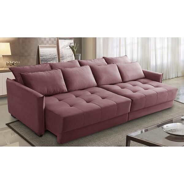 Sofá Sem Caixa Retrátil Reclinável 2,30m Carol Veludo Rosê Ad