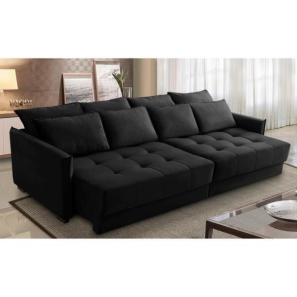 Sofá Sem Caixa Retrátil Reclinável 2,50m Carol Veludo Preto A