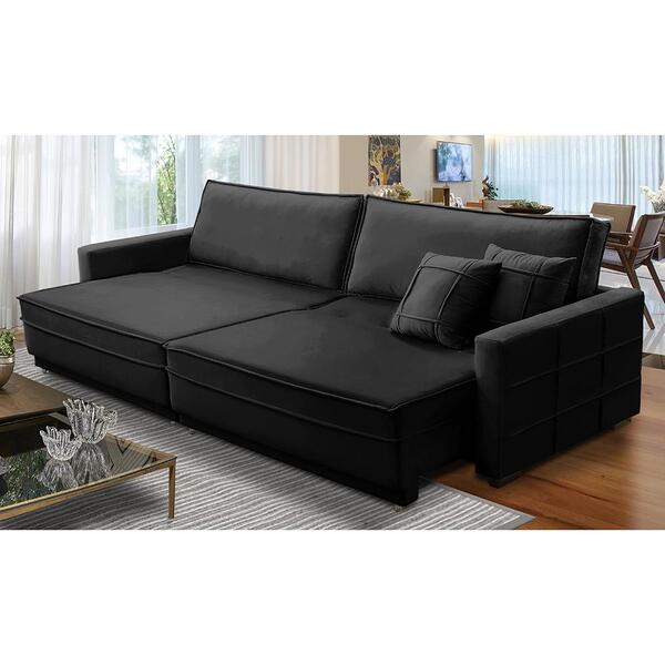 Sofá Sem Caixa Retrátil Reclinável 2,50m Karen Veludo Preto A