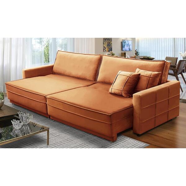 Sofá Sem Caixa Retrátil Reclinável 2,50m Karen Veludo Terraco