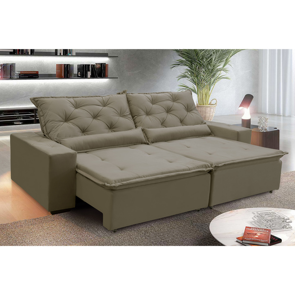 Sofá Sevilha Retratil E Reclinavel 2,92 Mts Suede Castor Caro