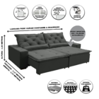 Sofá Sevilha Retratil E Reclinavel 2,92 Mts Suede Cinza Carol