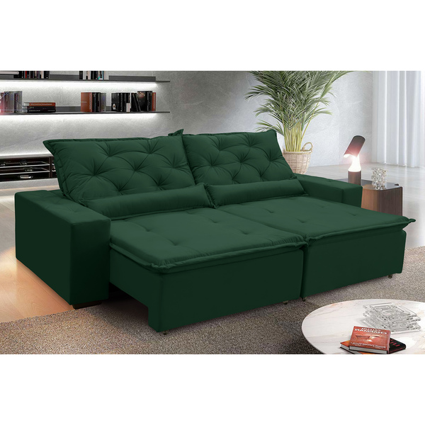 Sofá Sevilha Retratil E Reclinavel 2,92 Mts Suede Verde Carol
