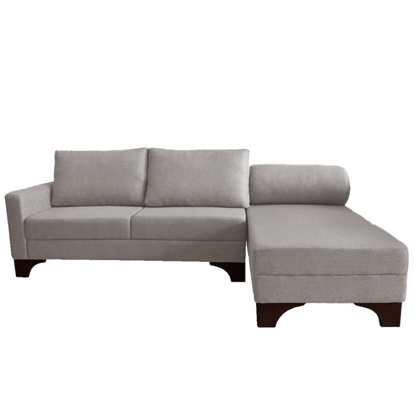 Sofá Suécia Chaise Direita Base Madeira Linho Cinza Claro