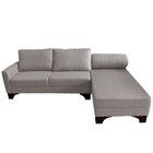 Sofá Suécia Chaise Direita Base Madeira Linho Cinza Claro