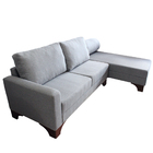 Sofá Suécia Chaise Direita Base Madeira Linho Cinza Escuro