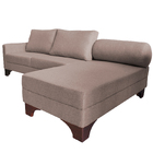 Sofá Suécia Com Chaise Direita Base Em Madeira Linho Café