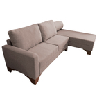 Sofá Suécia Com Chaise Direita Base Em Madeira Linho Café