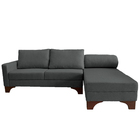 Sofá Suécia Com Chaise Direita Base Em Madeira Linho Grafite