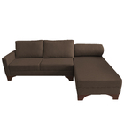 Sofá Suécia Com Chaise Direita Base Em Madeira Linho Marrom