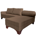 Sofá Suécia Com Chaise Direita Base Em Madeira Linho Marrom