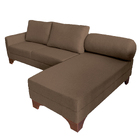 Sofá Suécia Com Chaise Direita Base Em Madeira Linho Marrom