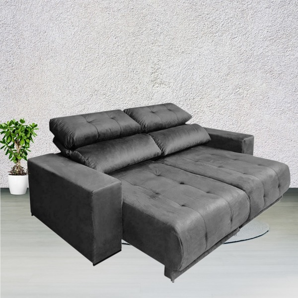 Sofá Suede Cinza 3 Lugares Retrátil Reclinável New York