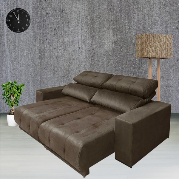 Sofá Suede Marrom 3 Lugares Retrátil Reclinável New York